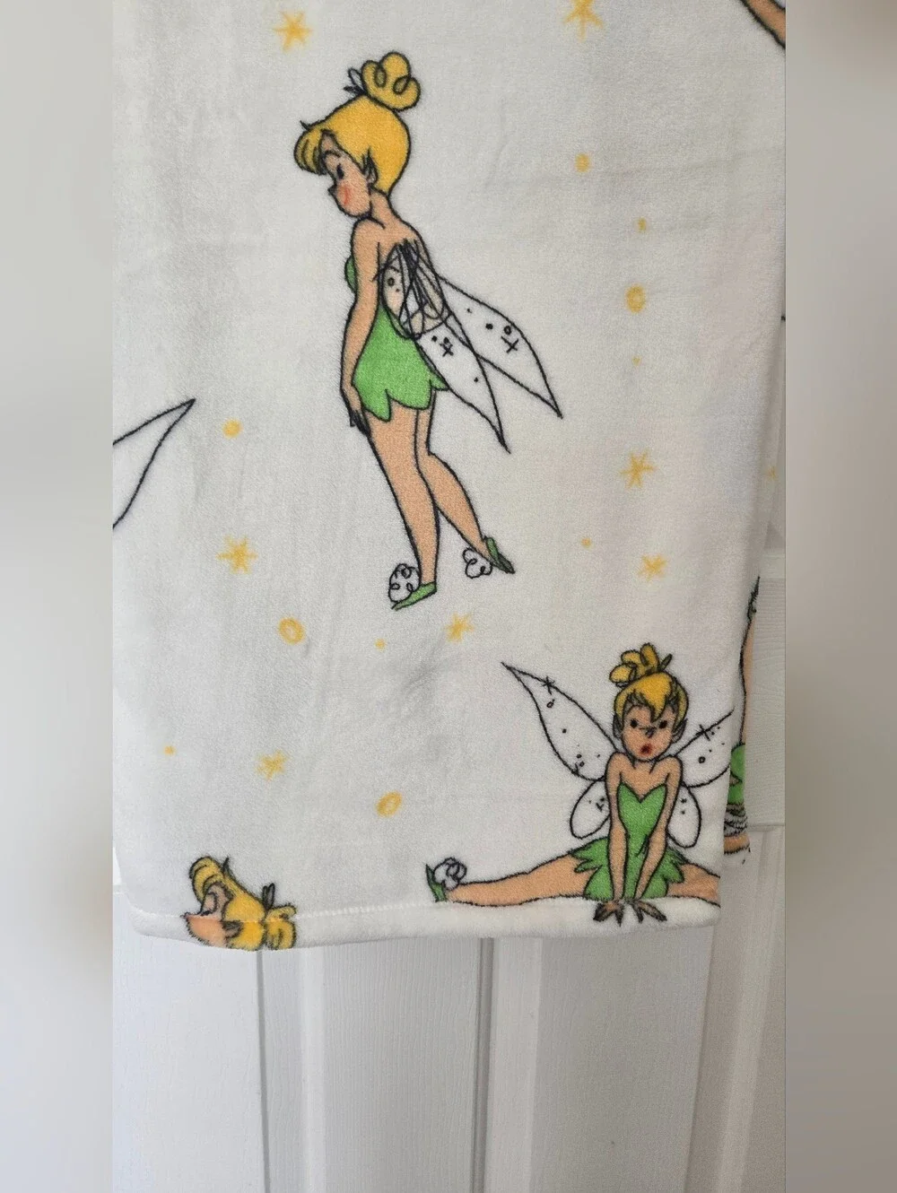 Disney TinkerBell White and Green Plush Throw Blanket Tink
